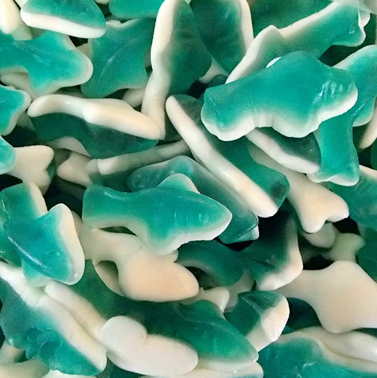 Blue and White Gummy Sharks - 100g